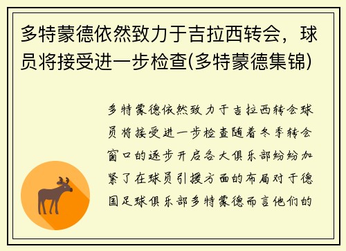 多特蒙德依然致力于吉拉西转会，球员将接受进一步检查(多特蒙德集锦)